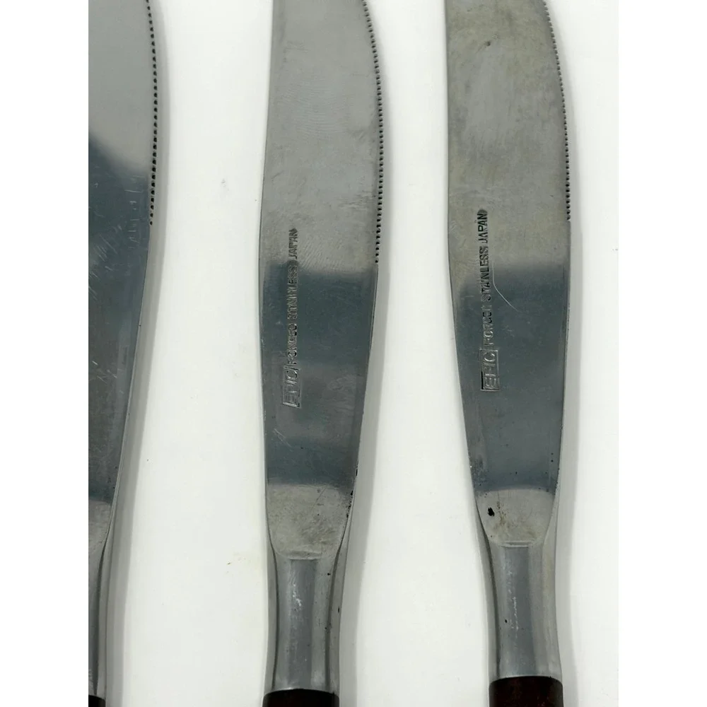 Vintage Ekco Eterna & Epic Knives Set of 4 Wood Handle Japan MCM Flatware